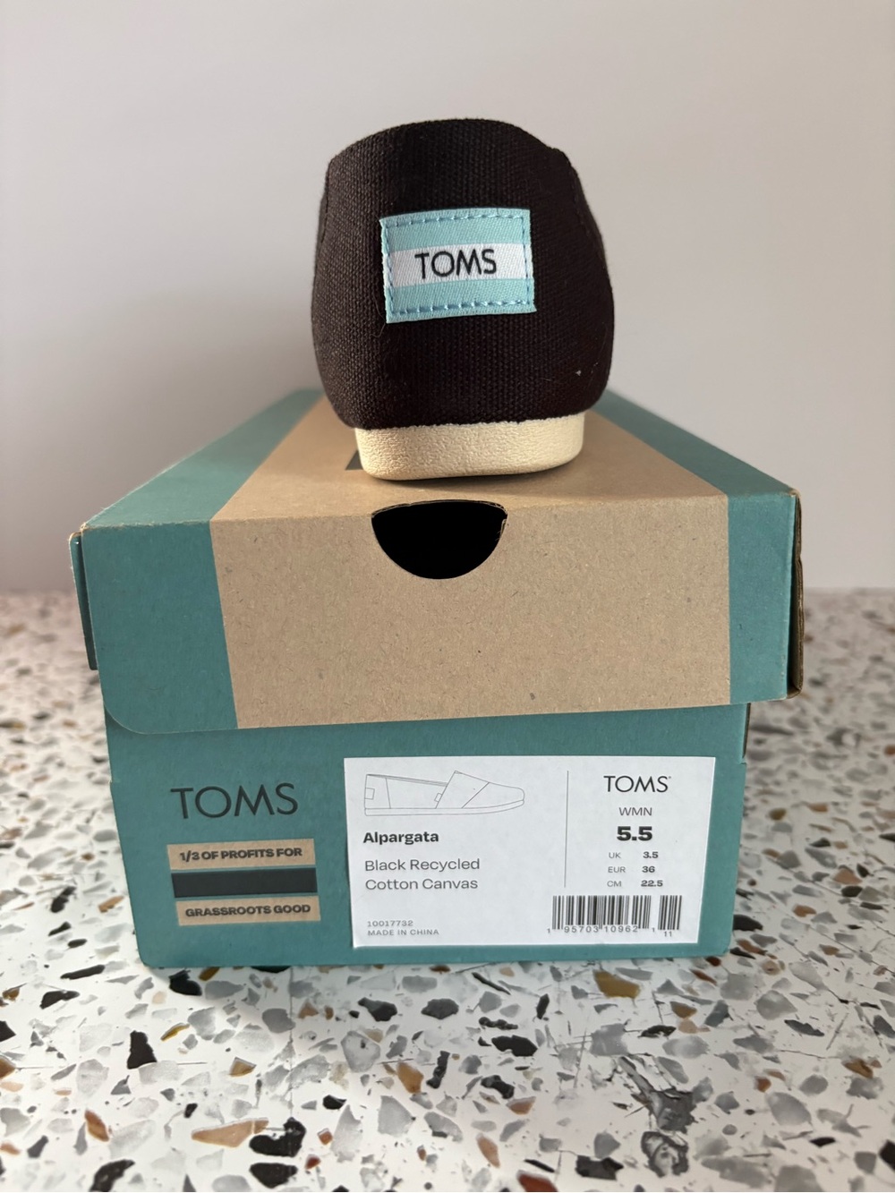 Toms Black Alpargata with Light Blue Logo Patch